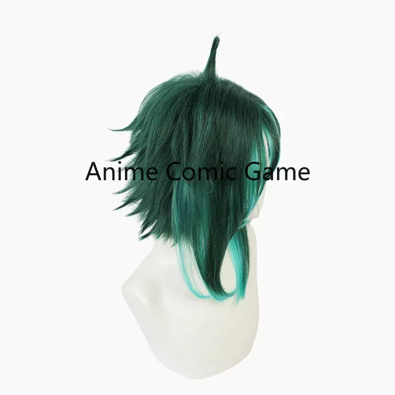 Peluca corta de Genshin Impact Xiao para hombre y mujer, pelo sintético resistente al calor para disfraz de Cosplay, color verde oscuro, ideal para fiesta de Carnaval