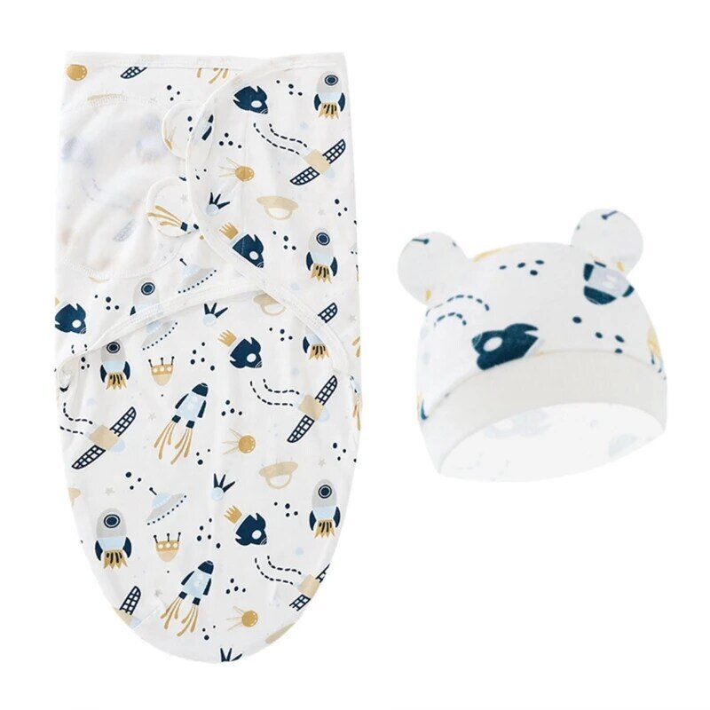 RIRI Newborn Swaddle Blanket & Hat for Baby Boys Girl 0-6M Breathable Infant Sleep Sack High Absorbent Cotton Baby Blanket