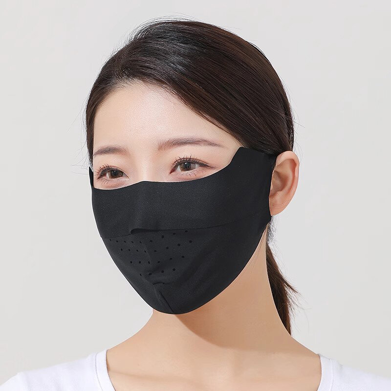 Summer Thin Style Seamless Ice Silk Sunscreen Mask For Women Anti-Uv Thin Breathable Full Face Sunshade Eye Protection Mask