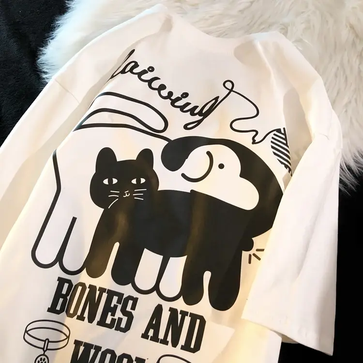 Kaus Manis Keren Harajuku Kaus Ukuran Besar Grafis Baru 2023 Gambar Kucing Kartun Amerika Atasan Streetwear Goth Musim Panas