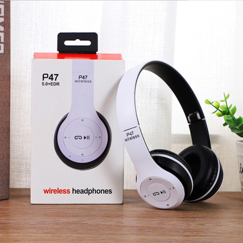 Headset P47 Stereo 5.0, Headset Bluetooth seri lipat, Headset Game olahraga nirkabel untuk iPhone XiaoMi