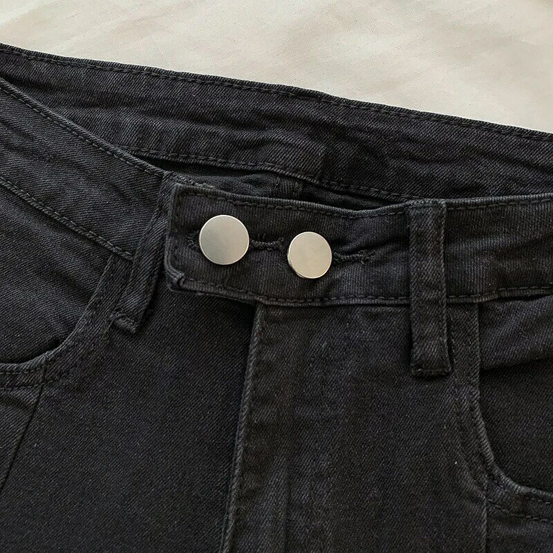 Damskie czarne dżinsy wiosenny i jesienny nowy wszechstronne rozkloszowane spodnie z wysokim stanem moda dziewczęce wąskie spodnie jeansowe Stretch