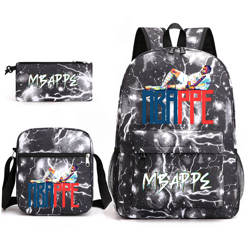 Mbappe avatar printed student school bag set children's backpack pencil bag shoulder bag 3-piece set