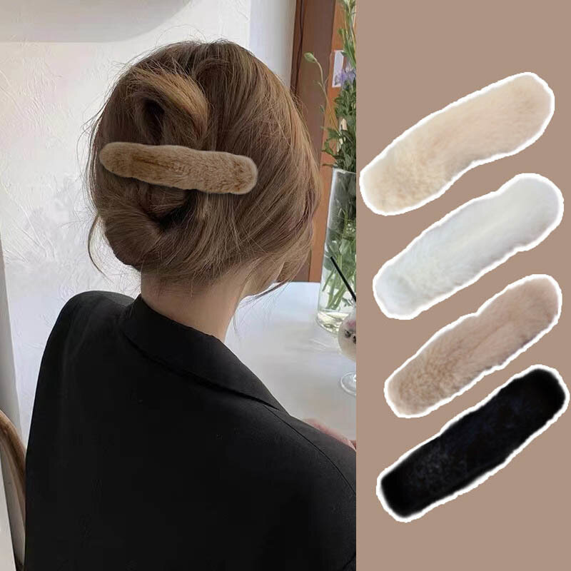 Elegante Solide Plüsch Haar Clip Headwear Für Frauen Haar Zubehör Mode Geometrische Große Haar Klaue Haarnadeln Elegante Barrettes
