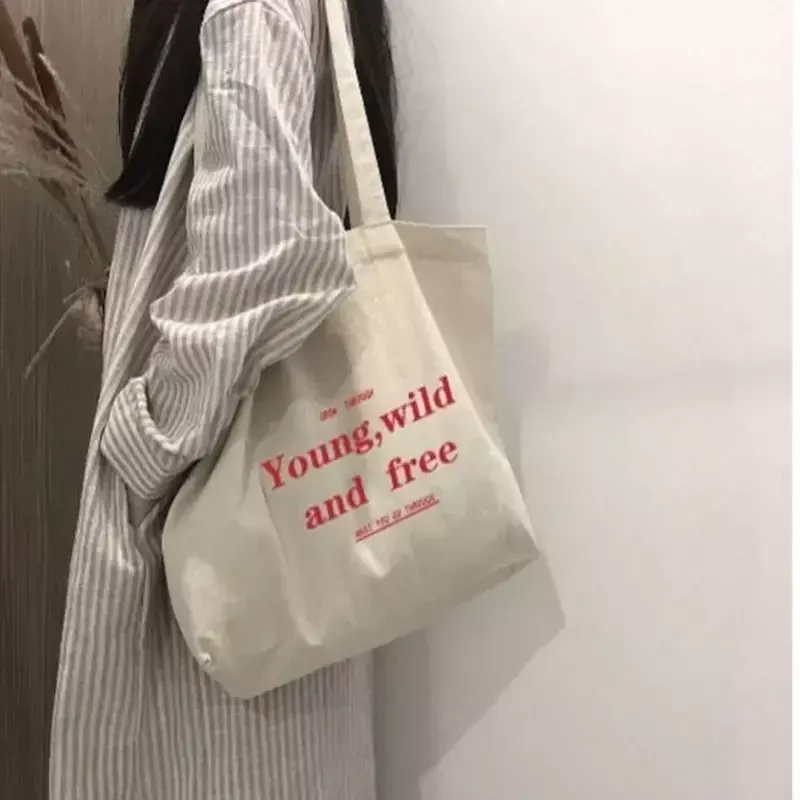 Bolsa de ombro grande carta de lona para mulheres, sacola feminina casual, Harajuku Zipper, Capacidade Shopper, XXXXX