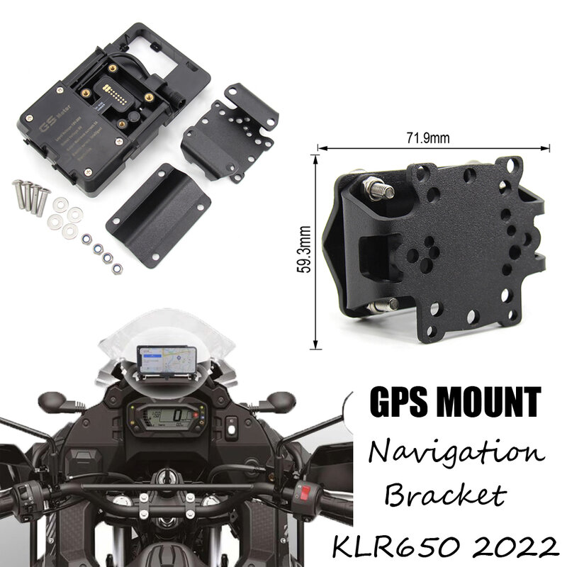 جديد لأجزاء الدراجة النارية Kawasaki KLR650 klr 650 2022 + حامل الهاتف الأمامي حامل الهاتف الذكي نظام تحديد المواقع الملاح لوحة قوس