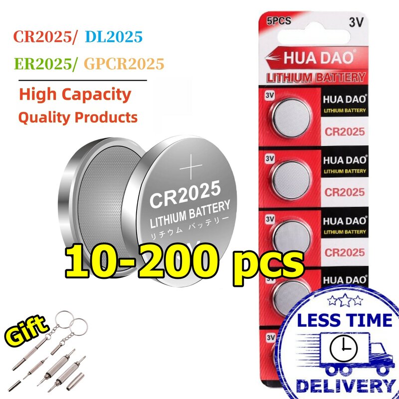 10-200 pz CR2025 batterie a bottone 2025 3V batteria a bottone al litio DL2025 BR2025 LM2025 per calcolatrice telecomando orologio