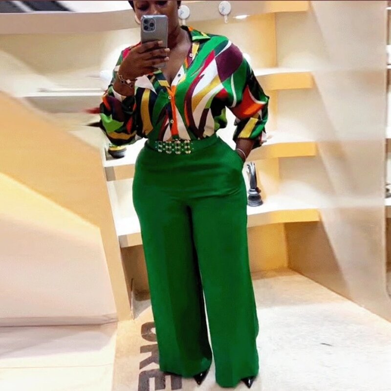 Overszie-Top africano com calças para senhoras, novo design, bastão de diamante, 1 cores, terno fashion