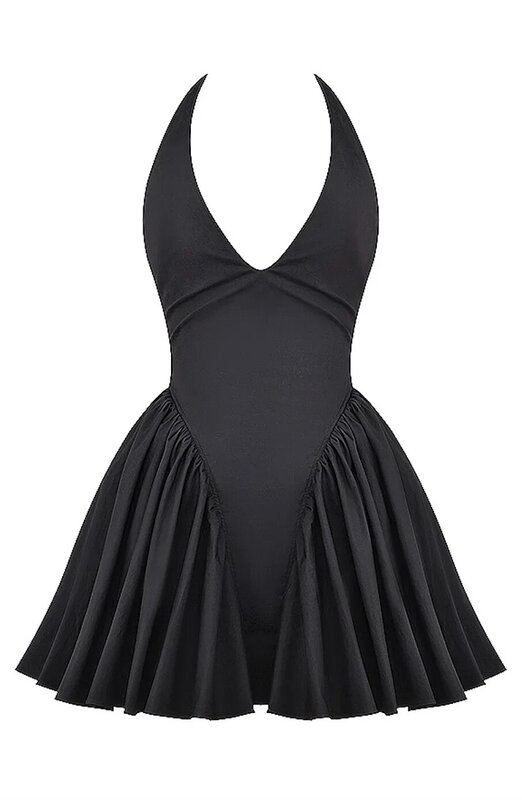 2024 New Romantic Sexy Women Halter Mini Dress In Black Evening Party & Club elegante abito corto senza schienale a balze CSM50YY