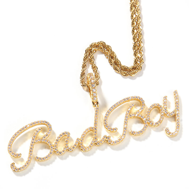 Uwin-collar con nombre personalizado con letra cursiva, cadena de tenis, circonita cúbica, Color dorado y plateado, joyería de moda de hip hop