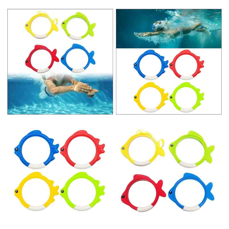 4 Pieces Diving Fish Ring Toys Summer Sinker Set Swimming Pool Toys Underwater Toys for Games Water Sports Summer Children Boys