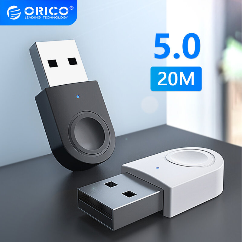 ORICO Dongle Adaptor Kompatibel dengan Bluetooth USB Nirkabel 5.0 Pemancar Penerima Portabel untuk Windows 7/8/10 PC Keyboard Laptop