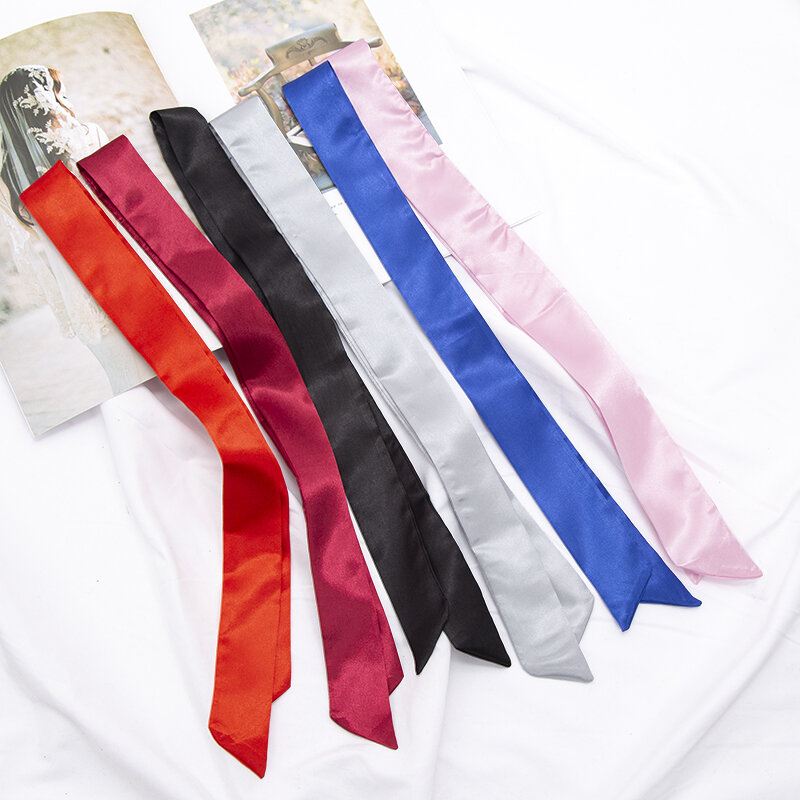 30 Colors Women Narrow Long Scarf 100x4cm Solid Color Chiffon Red Tie Black Bag Ribbon Headband Choker Streamer Lady Accessories