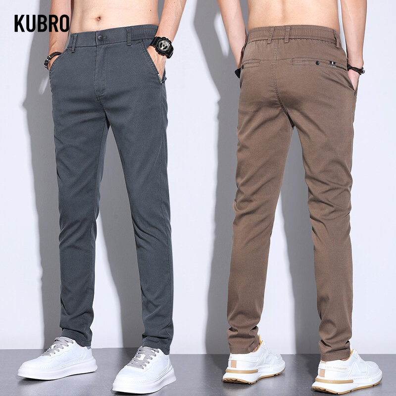 Spodnie Cargo marki KUBRO męskie 2024 letnie cienkie, modne młodzieżowe Casual wysokiej jakości tkanina Lyocell męska spodnie biurowe