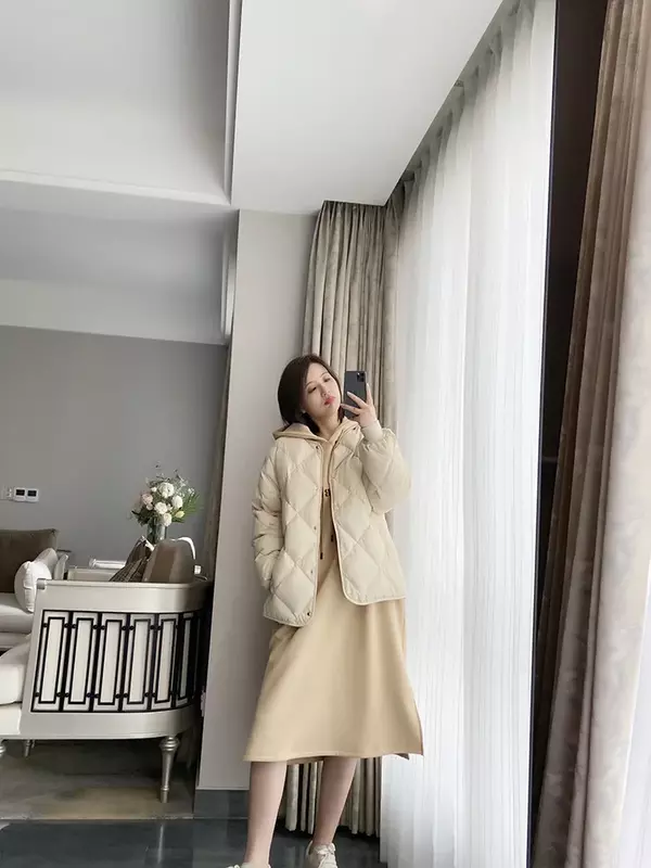 Ромбовидный короткий дизайнерский женский пуховик, новинка 2023, женская одежда, осенне-зимняя Корейская куртка на белом утином пуху