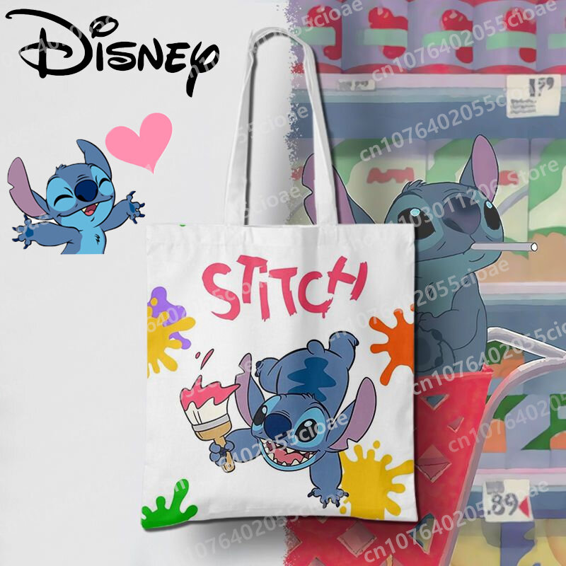 Tas selempang wanita, tas bahu Disney Stitch, tas penyimpan, tas kanvas wanita, koper belanja perempuan