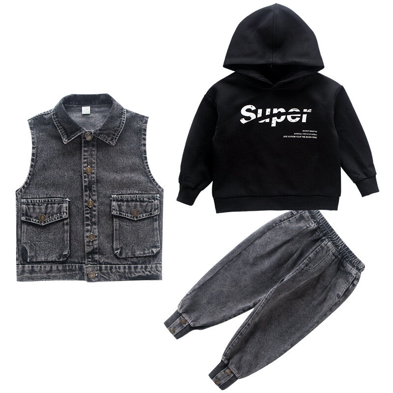Boys' Clothes Sets Vest+Sweatshirts +Pants 3PCS/Set Cotton 2023 Lovable Spring Autumn Suit Outfit Plus Size Children Clothing