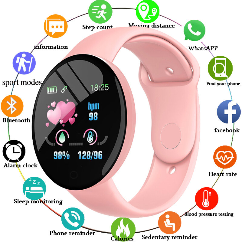 Смарт-часы D18 для мужчин и женщин, Bluetooth, фитнес-трекер, спортивный браслет, пульсометр, артериальное давление, Смарт-часы для детей, наручные часы