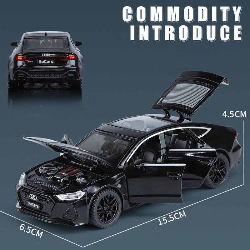 Mobil mainan diecast, mobil mainan Model logam paduan 1:32 Audi RS7 Sportback, suara dan lampu untuk kendaraan anak-anak