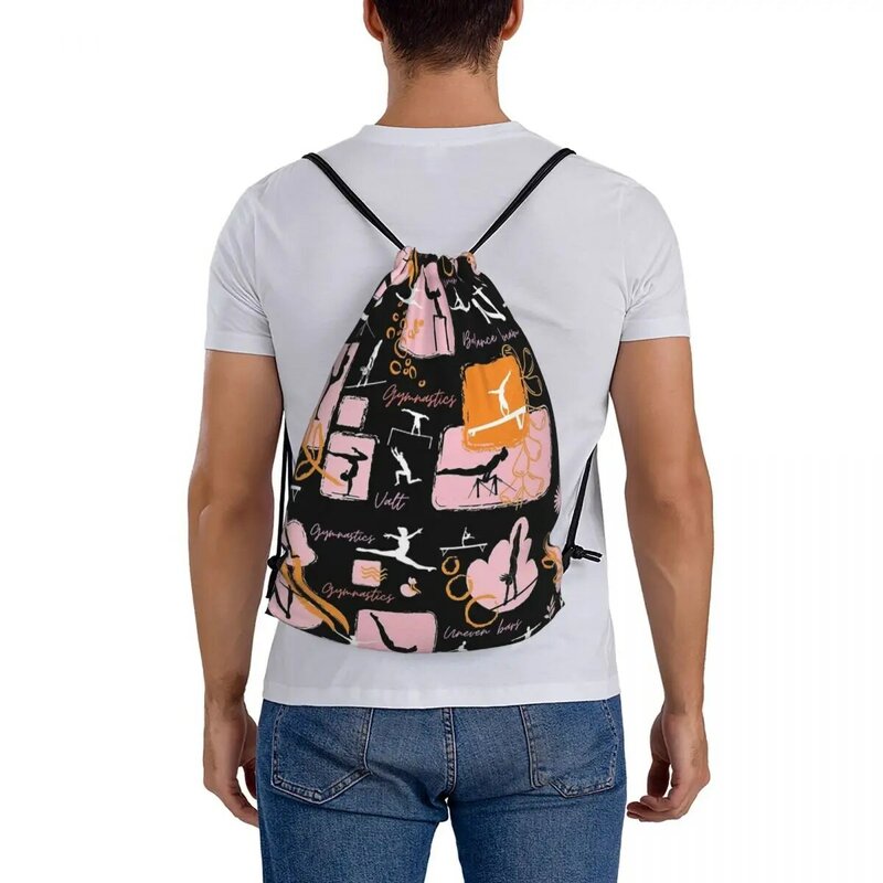 Tas punggung portabel motif senam artistik tas tali serut bundel kantung penyimpanan tas buku untuk sekolah Pria Wanita