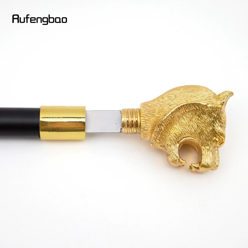 Gold Luxury Tiger Head Handle Walking Stick with Hidden Plate Self Defense Fashion Cane Plate Cosplay Crosier Stick 93cm