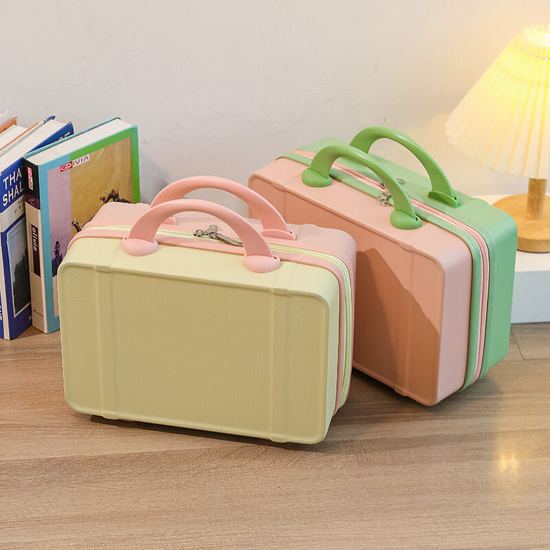 Mini maleta de cabina de 14 pulgadas para mujer, Maleta de viaje a la moda, Color sólido, bonita caja de cosméticos pequeña para viaje