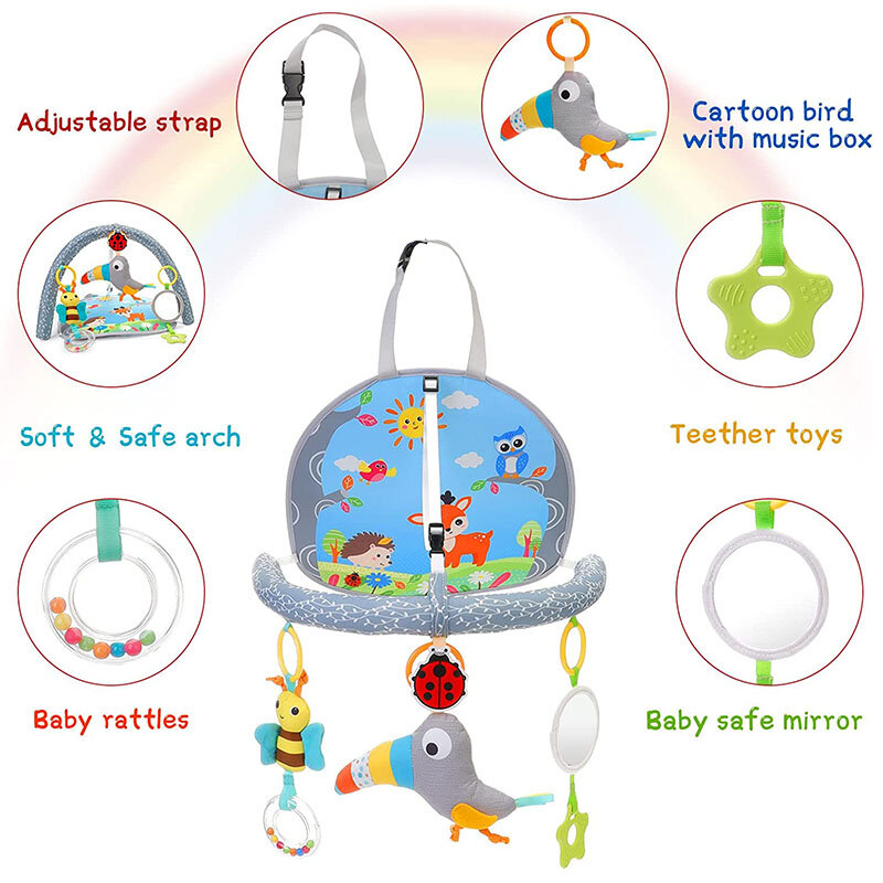 Infantil Activity Center Pendurado Choque Brinquedos, Assento de carro Brinquedos para Berço e Carrinho de Criança, Infantil Brinquedos Sensoriais, 0-12 meses