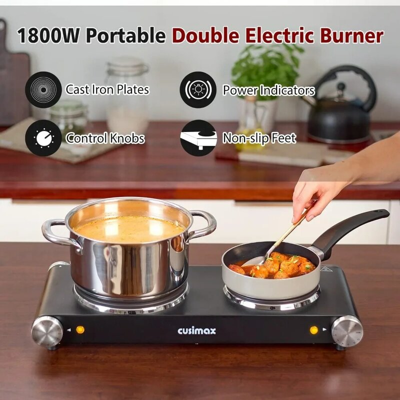 1800W Countertop Control, Hot Plates for Cooking Portable Electric Stove, Black Stainless Steel Cooktop, Upgraded Version