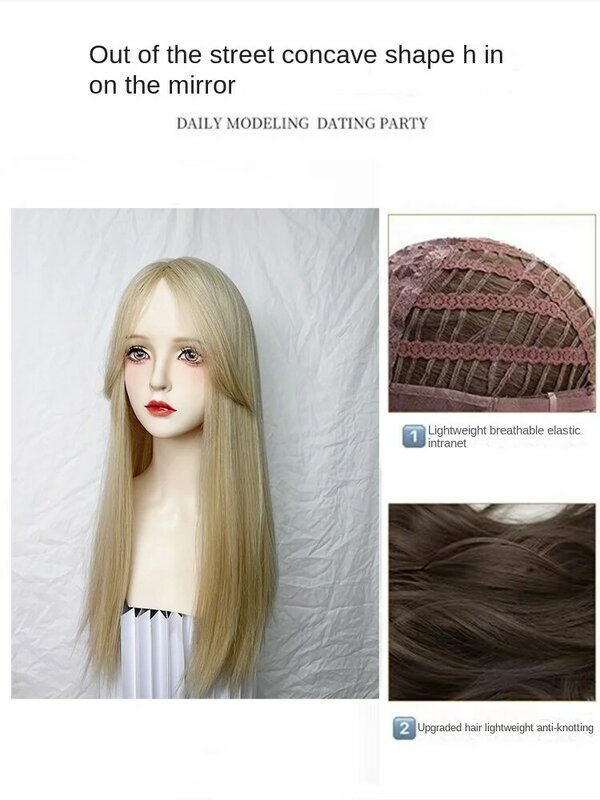 Długie proste włosy platynowa peruka damska długie włosy średnie rozchylone grzywka Lolita naturalny pełny styl opaski