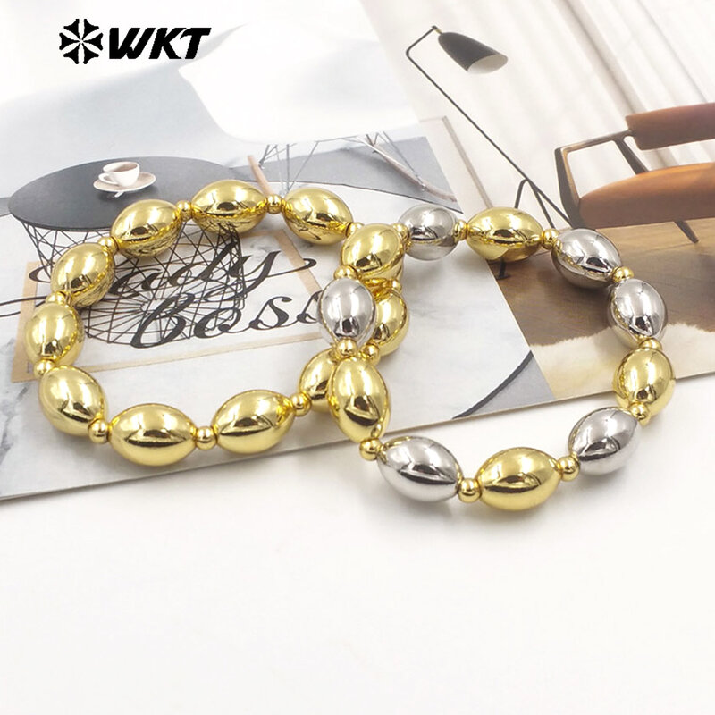 WT-JF348 WKT 2024 wykwintna żółta łańcuszek mosiężny bransoletka okrągły koralik kobiety srebrny prezent biżuteria nowe akcesoria Hip-Hop