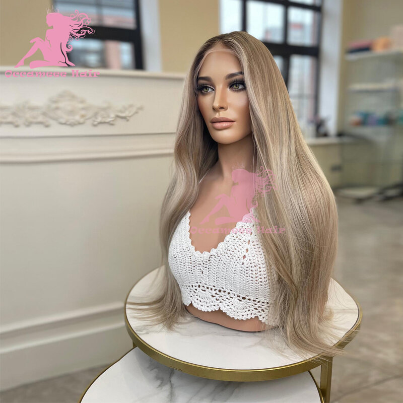 Highlight Human Hair Wigs Pre plucked Ash Brown Blonde Colored 13x4 Lace Front Wig 13x6 Transparent Lace Frontal Wigs For Women