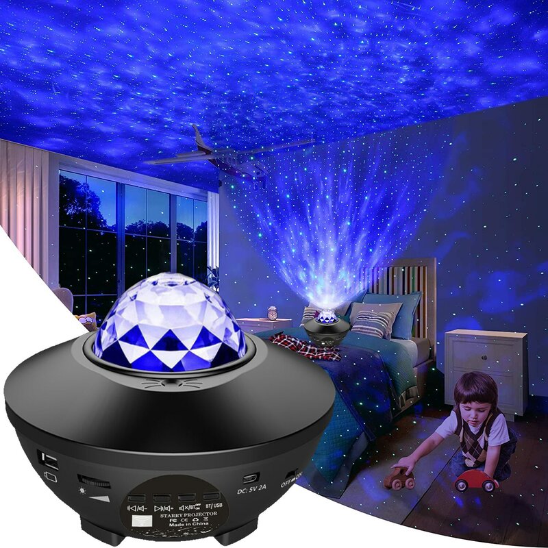 Proyector estrellado Galaxy luz nocturna con océano Wave altavoz de música nebulosa nube lámpara de techo para decoración regalos de cumpleaños fiesta