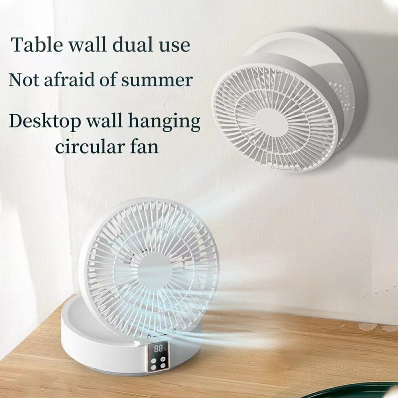 Ventilador elétrico dobrável com controle remoto, portátil, suspenso na parede, recarregável, USB, luz noturna, refrigerador de ar, doméstico