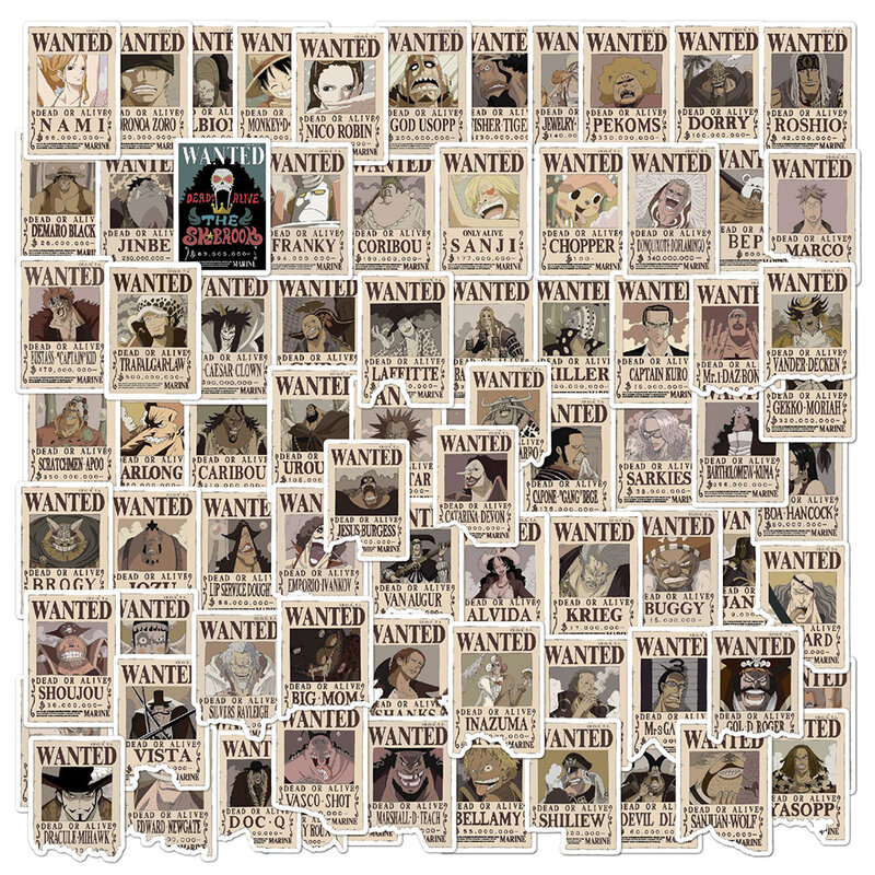 10/40/80pcs ONE PIECE Anime Wanted Posters Stickers Cool Graffiti Sticker Decoration Phone Notebook Luggage Decals for Kids Toy