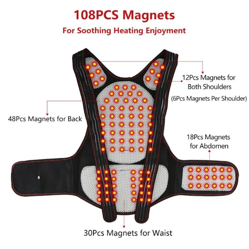 Nieuwe Wervelkolom Lumbale Brace Spier Ontspannen Toermalijn Zelfverwarmend Vest Magnetische Therapie Taille Rug Houdingscorrector