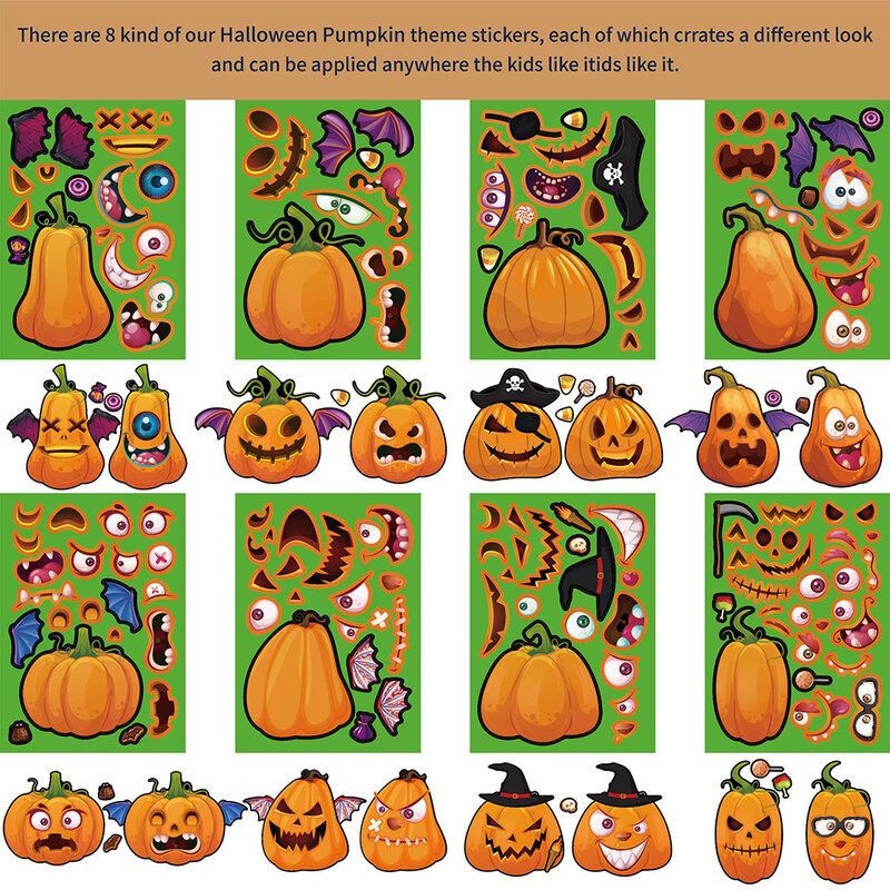 8/16Sheets Make a Face Halloween Puzzle Stickers Toy DIY Pumpkin Assemble Jigsaw Kids Educational Game Gift Children Party Favor