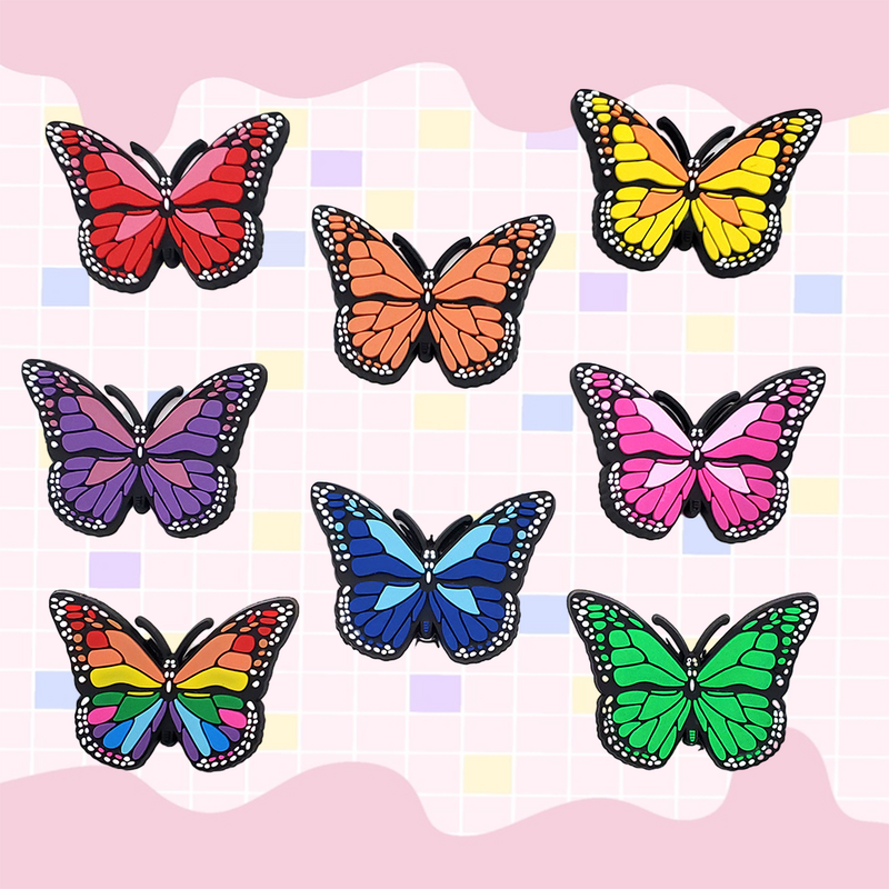 カラフルな蝶のような靴のチャーム、8パーツセット、靴の装飾アクセサリー、美しい