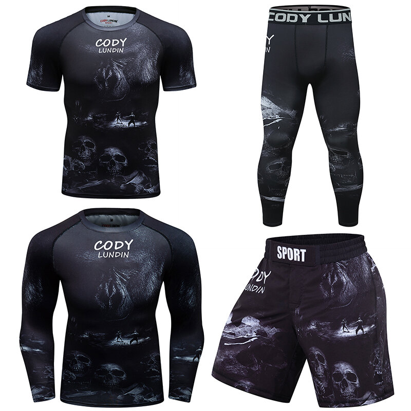 Kaus olahraga tinju MMA Bjj, kaus kompresi Jiu Jitsu, baju latihan Jogging kebugaran GYM lari, Jersey tinju Muay Thai