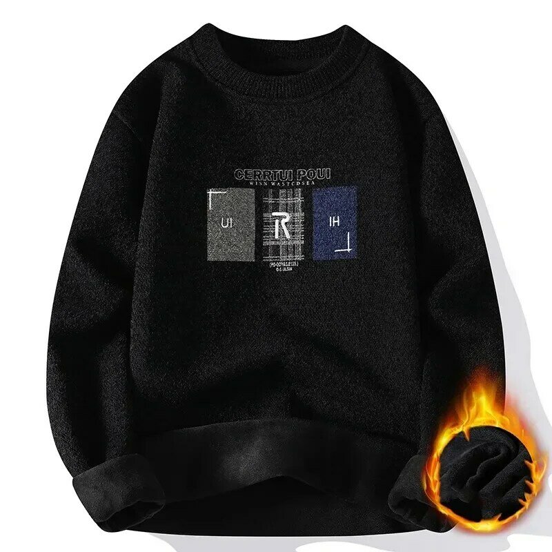 Autumn and Winter New One Piece Plush Men's Sweater Men's Plush Thickened Knitted Bottom Top