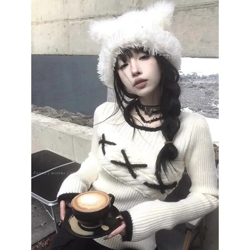 Модный корейский пуловер Miiiix в стиле ретро, облегающий женский свитер контрастных цветов с внутренним слоем, трикотажный топ