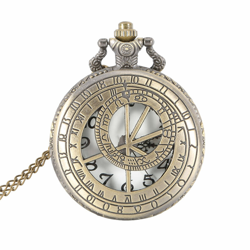 Retro Steampunk okrągły zegarek kieszonkowy kwarcowy z cyframi rzymskimi wydrążony zegar prezenty z łańcuchem LL @ 17