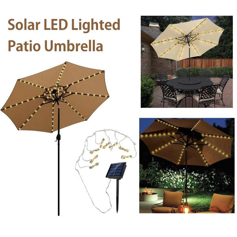 Solar Led Verlichte Patio Paraplu Waterdichte Outdoor Markt Zonnescherm Eenvoudig Te Installeren Decoraties Voor Patio Tuin Dek Achtertuin