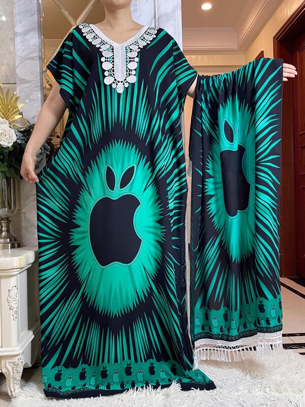 Vestido de verano de manga corta para mujer, de algodón liso maxivestido suelto, estampado Floral, Dashiki africano, 2024