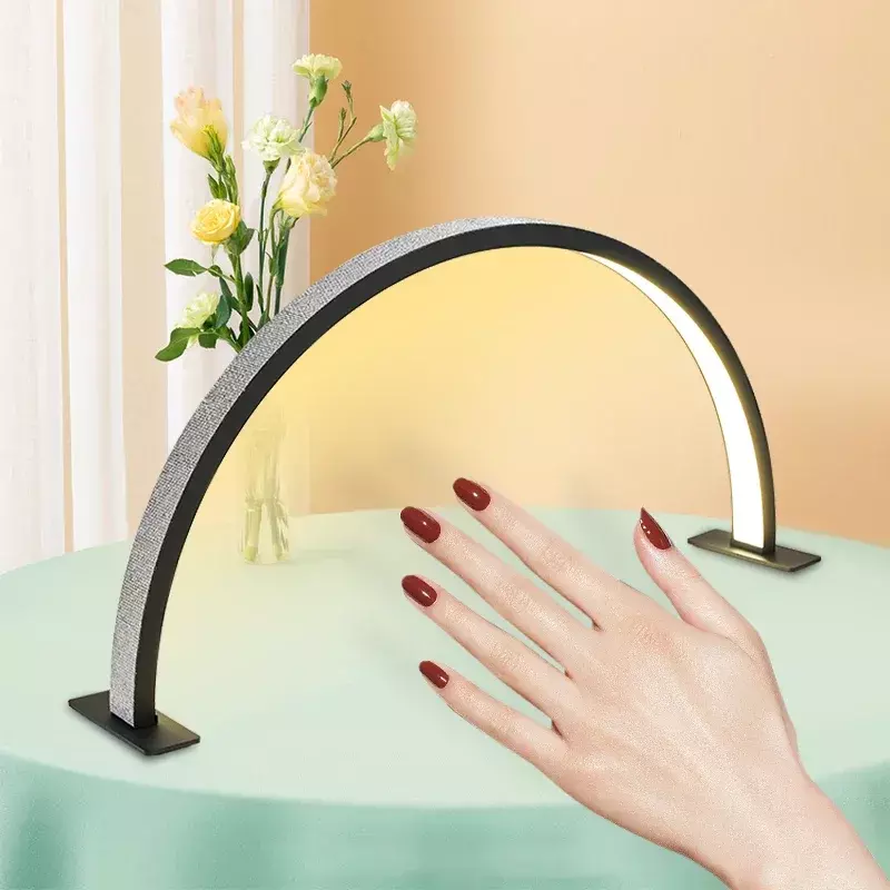 Arco de anillo en forma de U para manicura, lámpara LED de media luna para atenuación continua, salón de belleza, tatuaje de uñas, cejas y pestañas