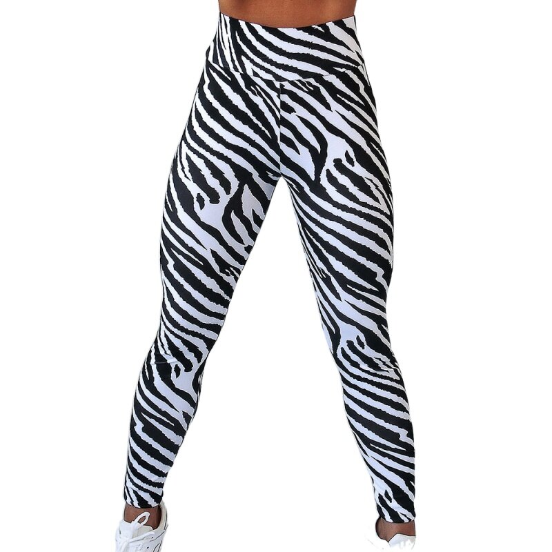 Black White Zebra Printed Leggings Women Sports Yoga Pants High Waist Gym Tights Striped Workout Fitness Leggins Elastic