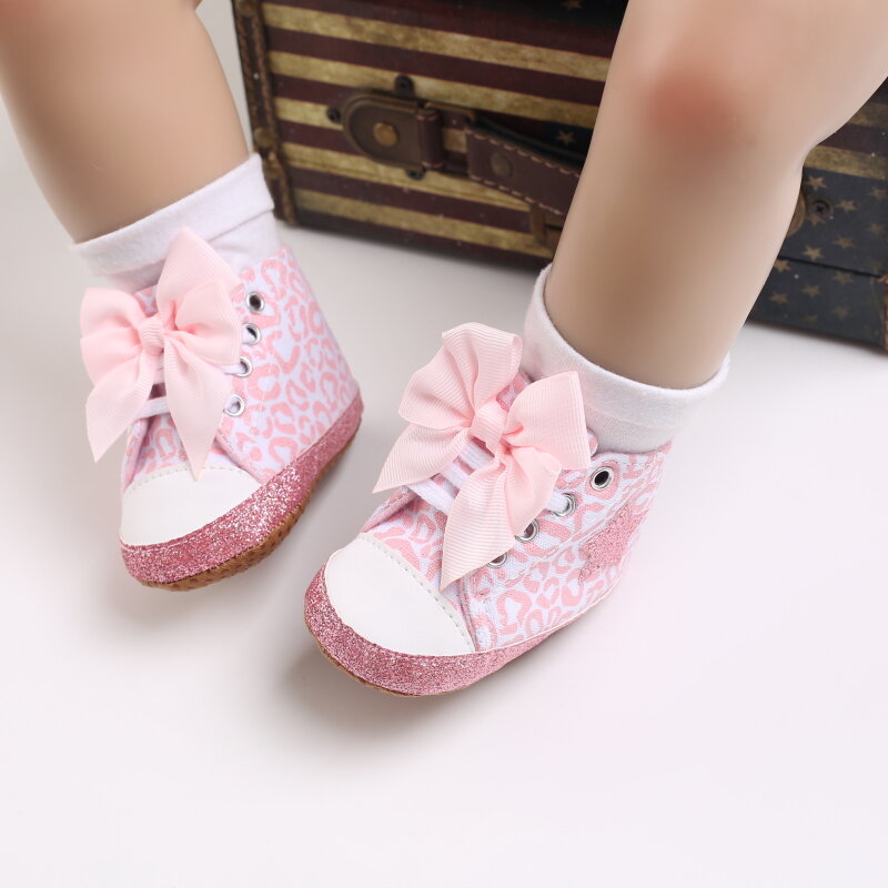 Zapatos de princesa rosa para bebé, zapatillas de moda para niño pequeño, suela suave antideslizante, primeros pasos, zapatos de bautizo para bebé de 0 a 1 año