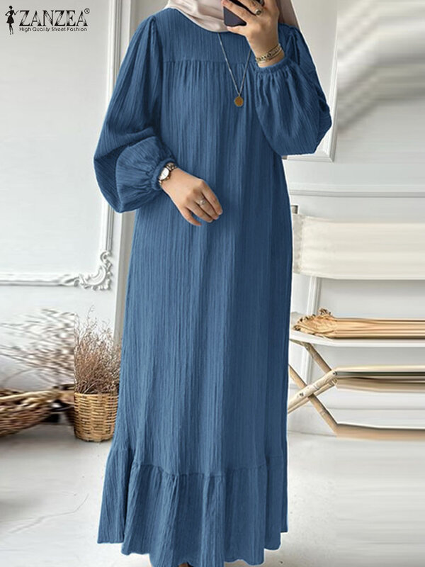 ZANZEA 여성용 긴팔 맥시 선드레스, 터키 아바야 무슬림 패션 드레스, 이드 무바렉 로브, 이슬람 베스티도스 카프탄