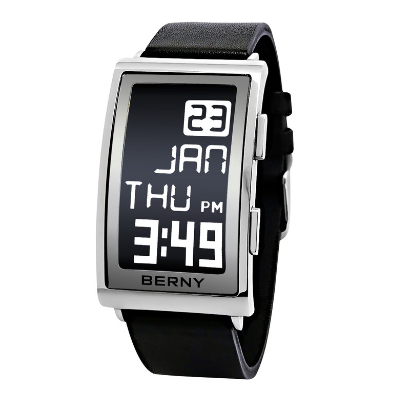 Electronic Digital Watch for Men Fitness Ink Wristwatch Stainless Steel Case Leather Strap 3ATM Waterproof Men Sport Watch Ink