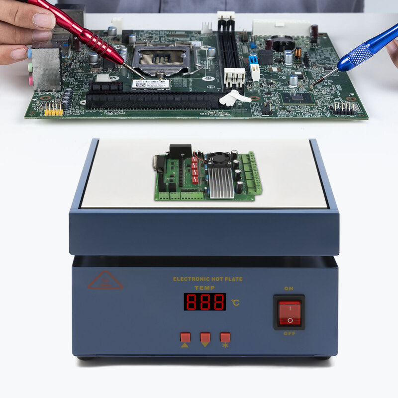 Pelat panas solder 800W, pelat pemanas elektronik mikrokomputer LCD 200x200mm untuk aliran ulang solder dan pemanasan awal