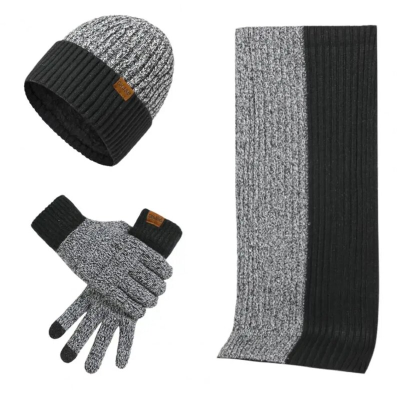 Зимняя Шапка-бини с длинным шарфом и перчатками для сенсорных экранов